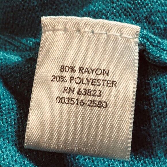 Christopher &Banks Cardigan Womens M Turquoise Knit Sweater 3/4 SLV Open Front - Picture 5 of 7